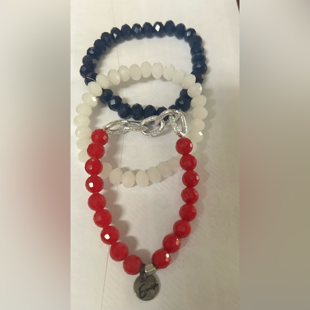 Red, white and blue bracelets
